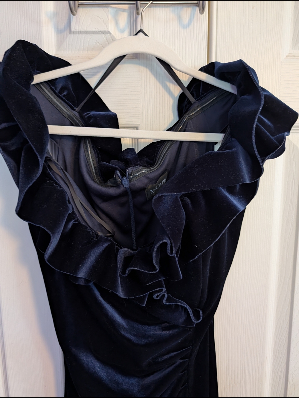 Xscape Black Velvet One-Shoulder Ruffle Dress - Picture 6 of 8